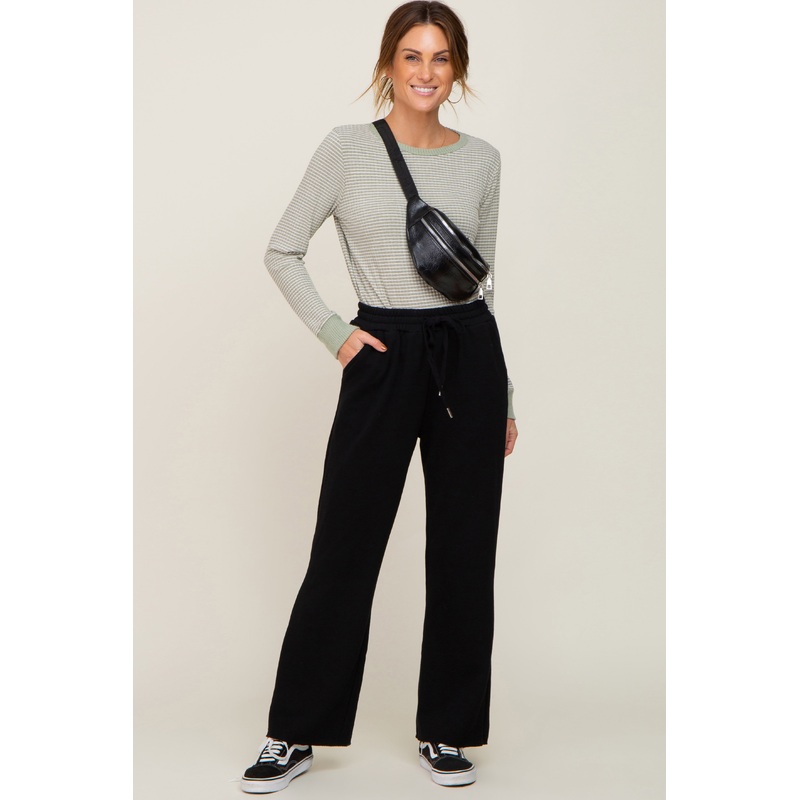 Black Wide Leg Drawstring Lounge Pants