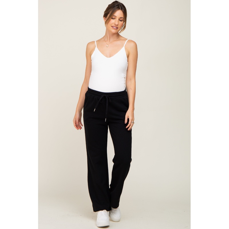 Black Wide Leg Drawstring Maternity Lounge Pants