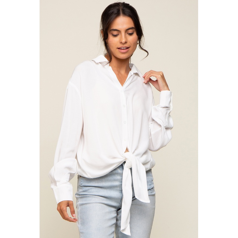 White Collared Button Down Knotted Shirt