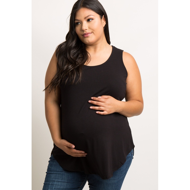 Black Basic Sleeveless Plus Maternity Top