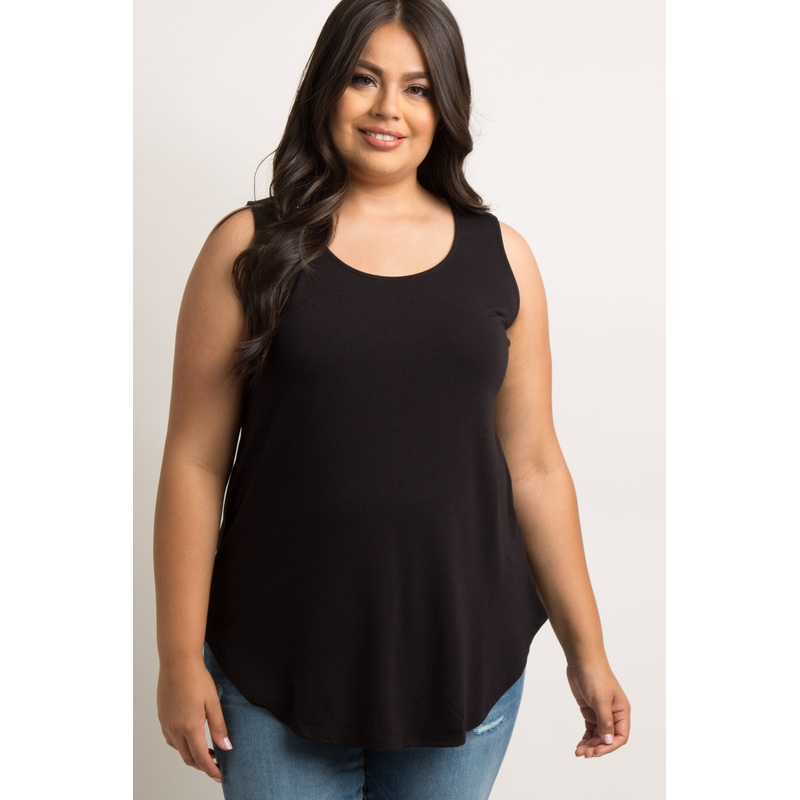Black Basic Sleeveless Plus Top