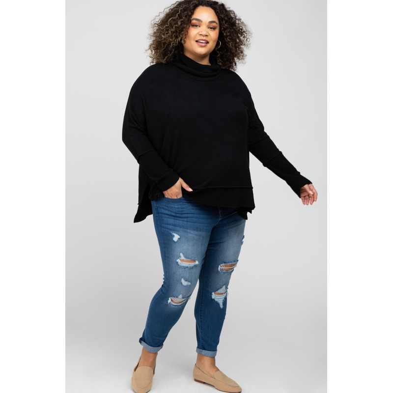 Blue Distressed Rolled Hem Maternity Plus Crop Jeans
