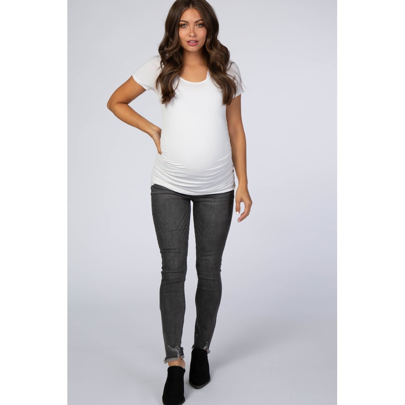 Charcoal Frayed Hem Skinny Maternity Jeans
