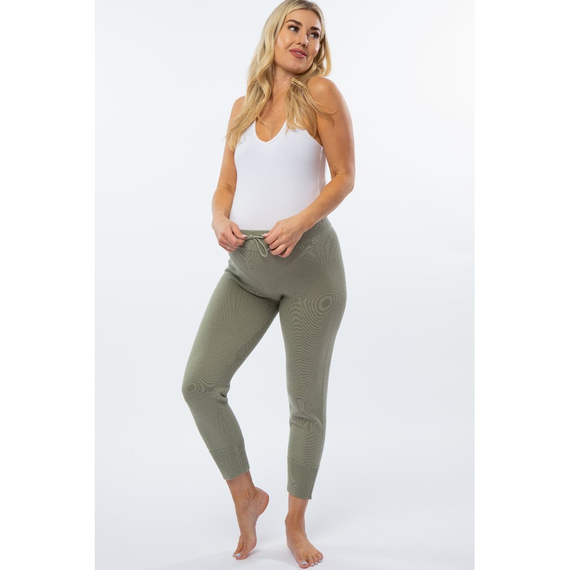 Light Olive Knit Maternity Joggers