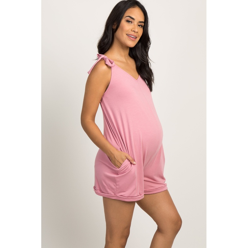 PinkBlush Light Pink Shoulder Tie Maternity Sleep Romper