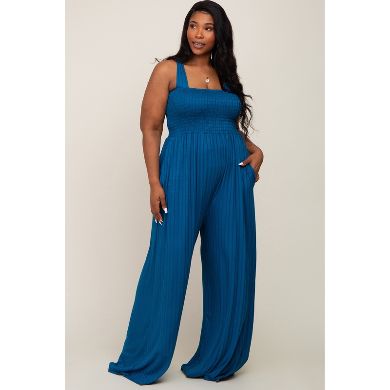 Teal Sleeveless Wide Leg Plus Jumpsuit