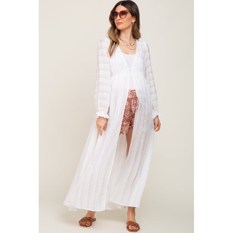 White Long Sleeve Maternity Cover-Up