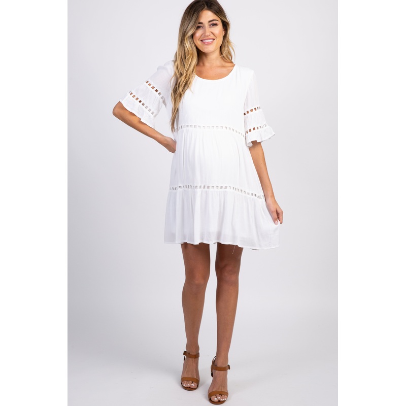 White Tiered Cutout Accent Maternity Dress