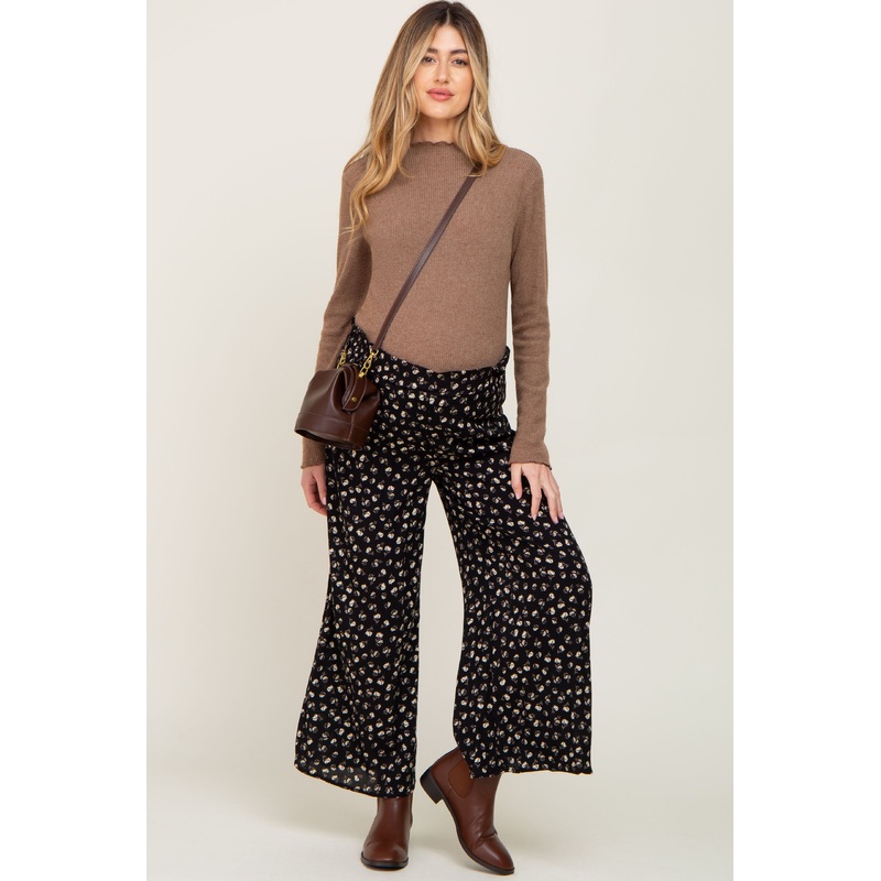 Black Floral Wide Leg Maternity Pants