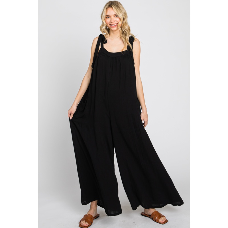 Black Tie Strap Wide Leg Jumpsuit