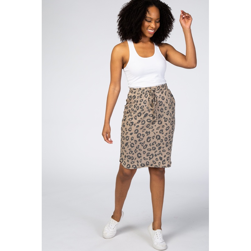 Brown Animal Print Drawstring Skirt