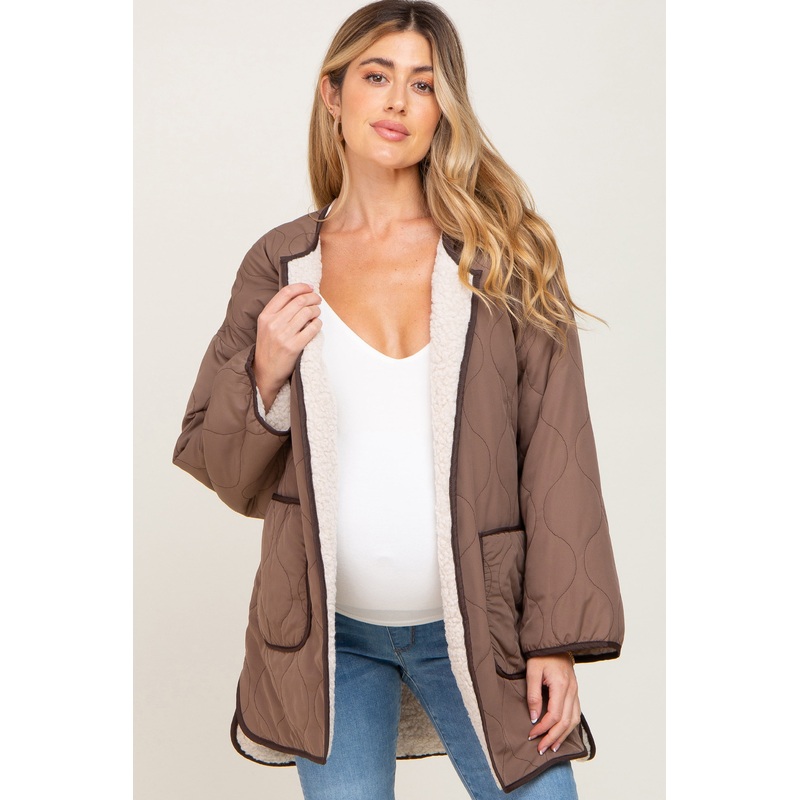 Mocha Reversible Sherpa Maternity Jacket