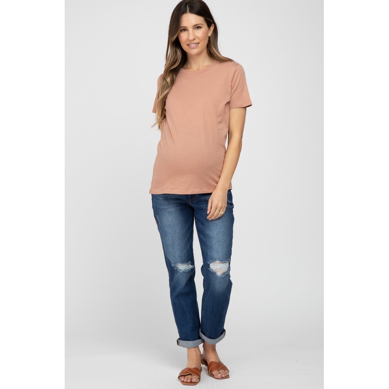 Navy Blue Relaxed Fit Cuffed Maternity Jeans