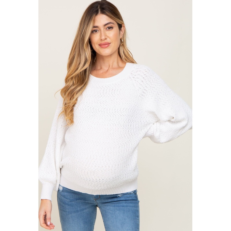 White Popcorn Knit Raglan Maternity Sweater