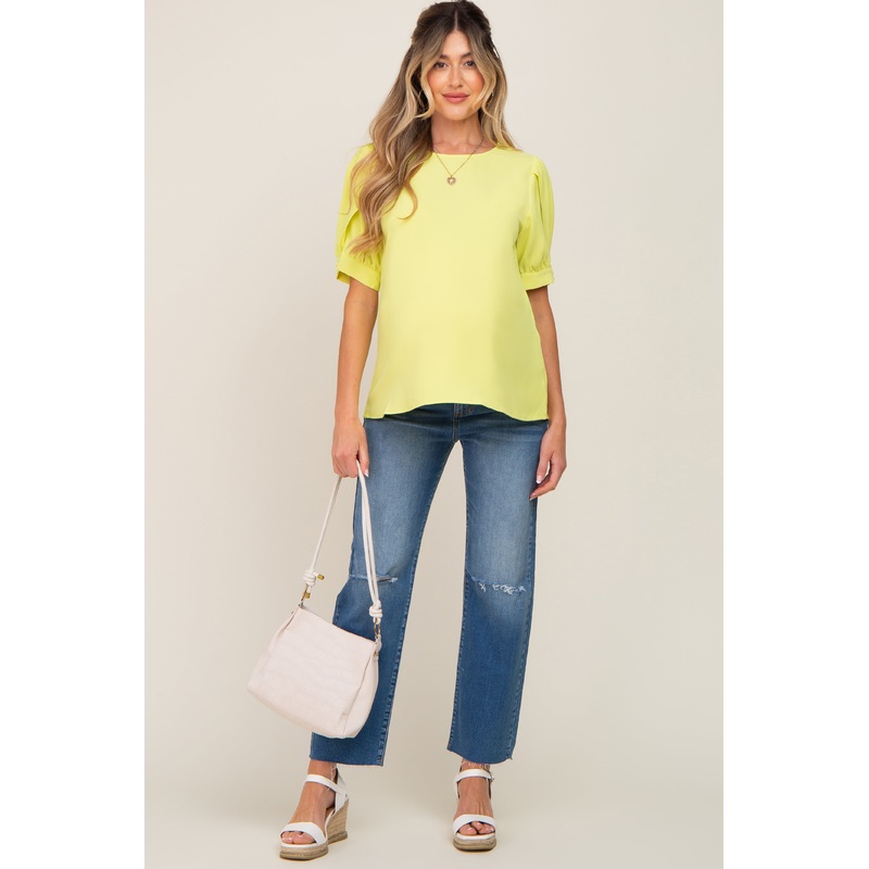 Yellow Puff Sleeve Maternity Blouse