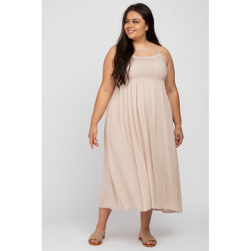 Beige Crochet Top Plus Midi Dress