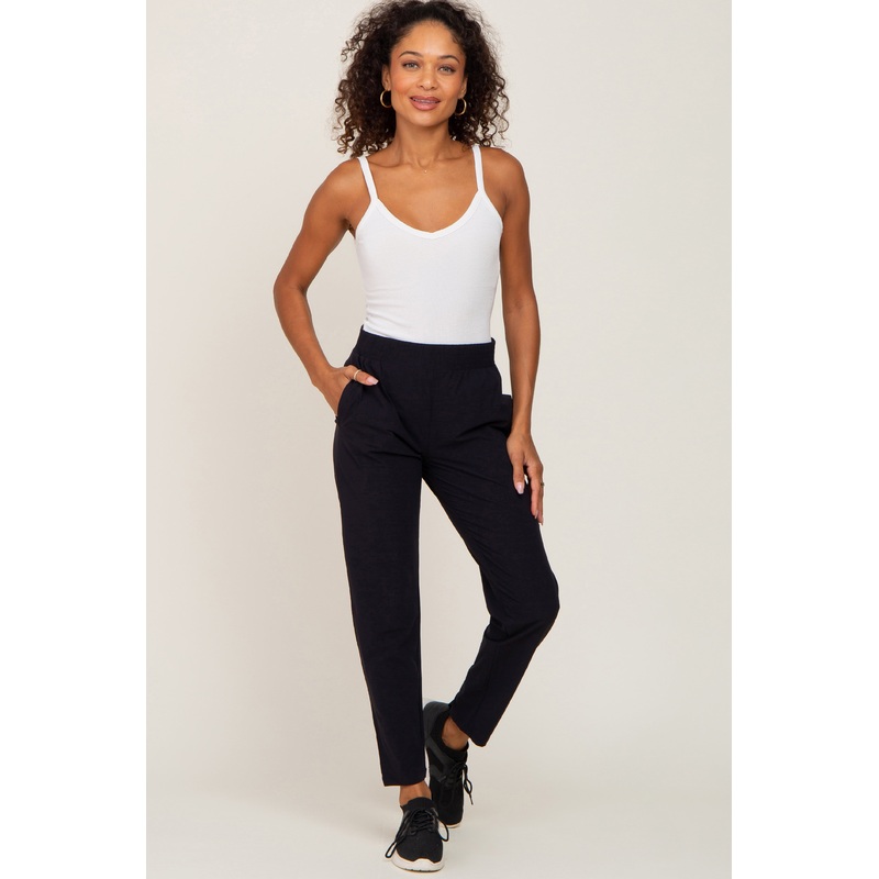 Black Elastic Waist Tapered Joggers
