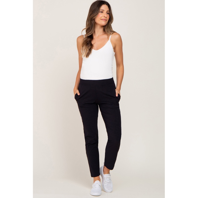 Black Elastic Waist Tapered Maternity Joggers