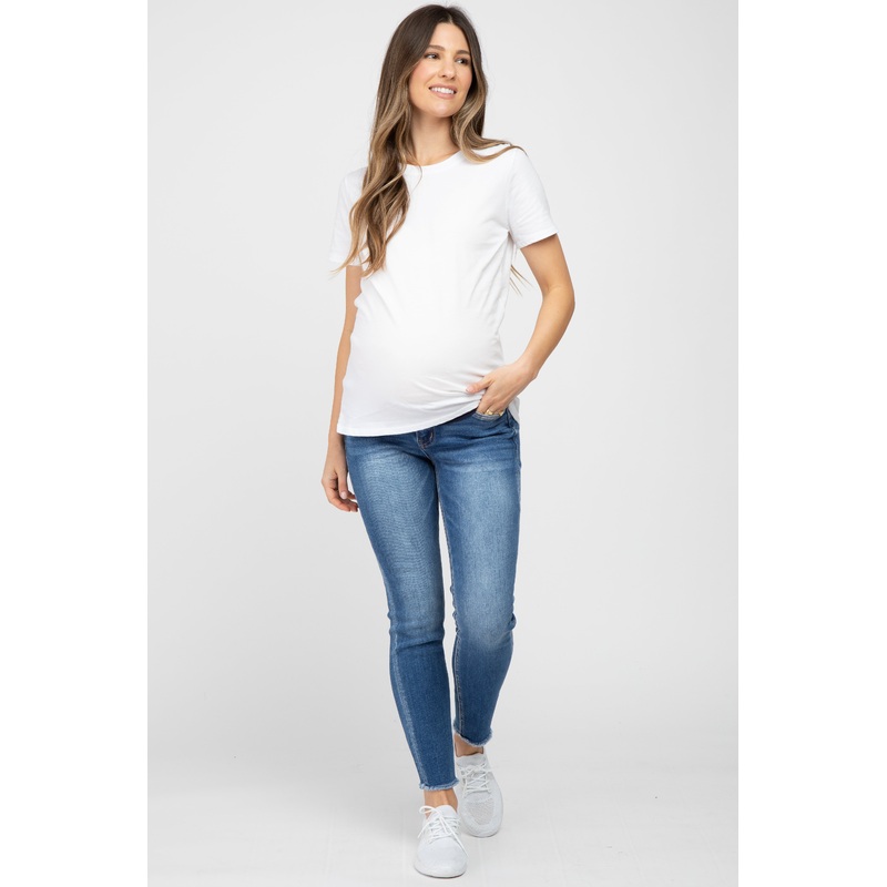 Blue Raw Hem Maternity Skinny Jeans