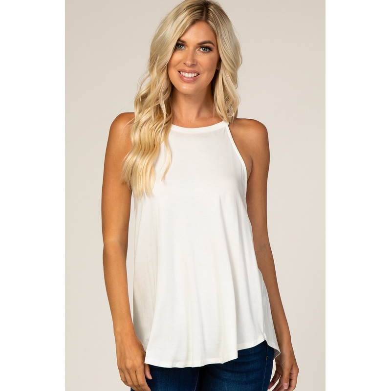 White Rounded Halter Neck Top