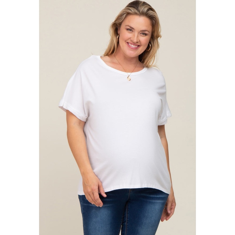 White Short Sleeve Plus Maternity Top