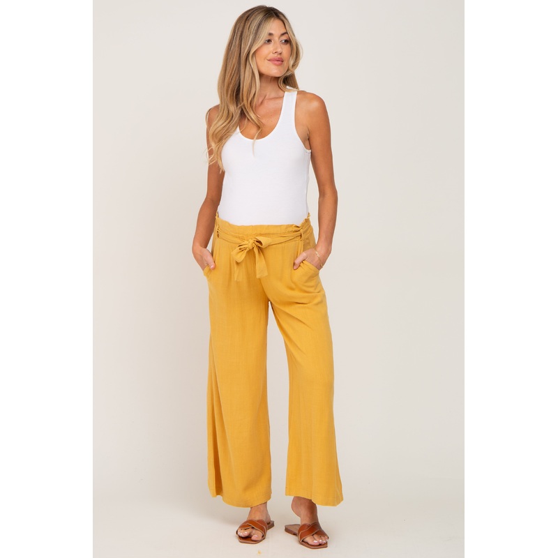 Yellow Paper Bag Wide Leg Maternity Pants