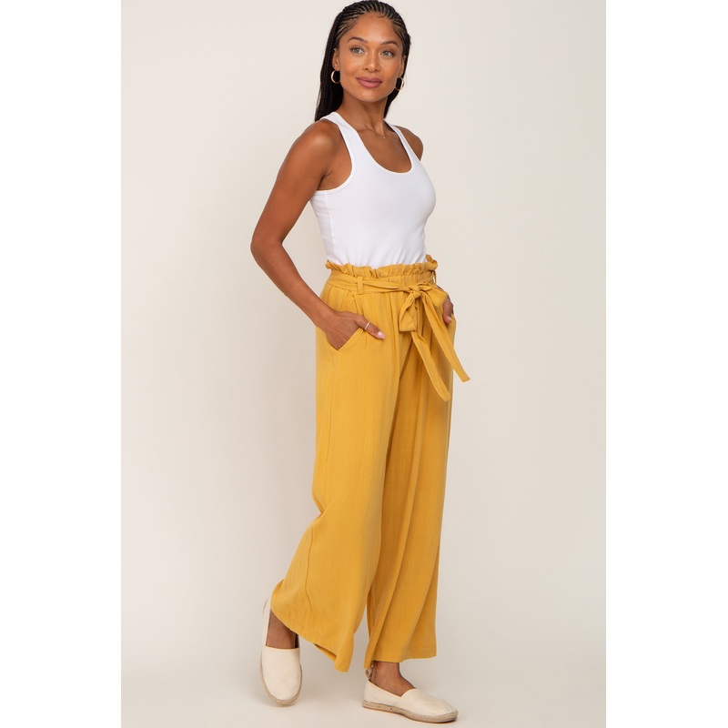 Yellow Paper Bag Wide Leg Pants