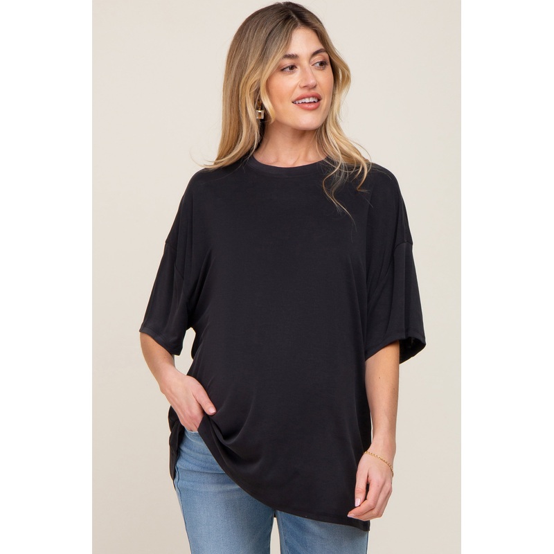 Black Basic Oversized Maternity T-Shirt