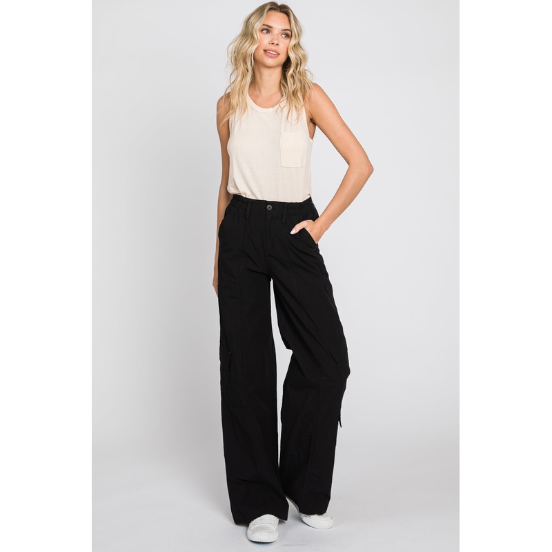 Black Cargo Elastic Waist Maternity Pants