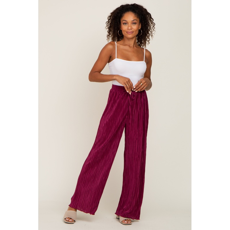 Burgundy Pleated Wide Leg Pants