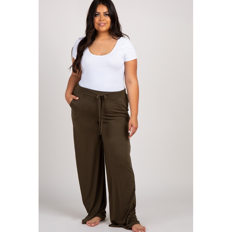 Olive Green Wide Leg Plus Lounge Pants