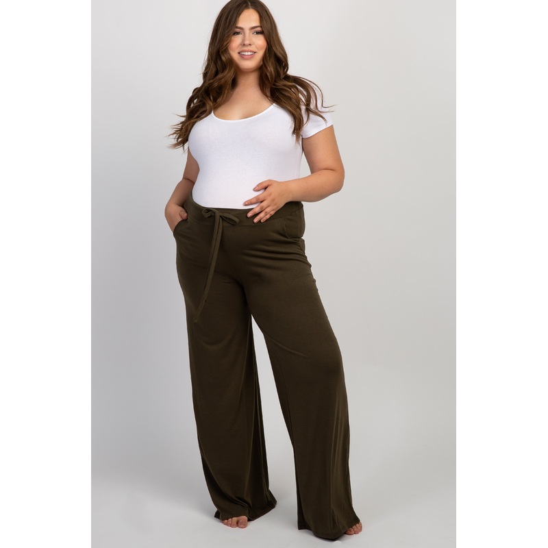 Olive Green Wide Leg Plus Maternity Lounge Pants