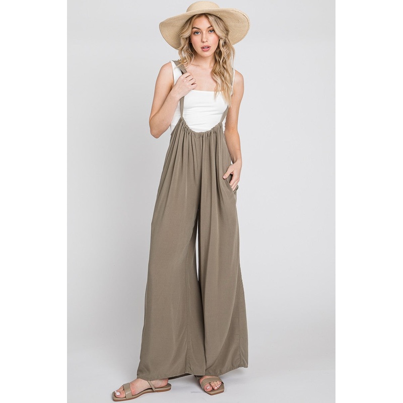 Olive Washed Woven Suspender Style Jumpsuit