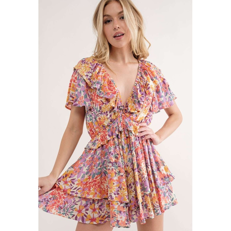 Pink Floral Ruffle Romper