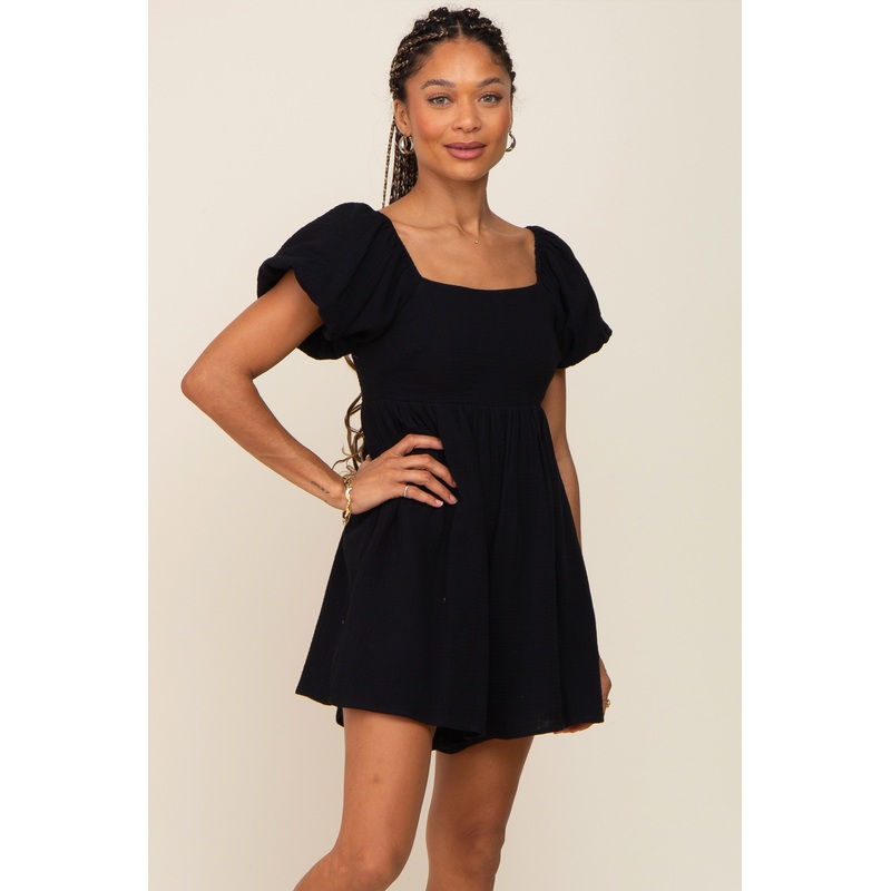 Black Puff Sleeve Romper
