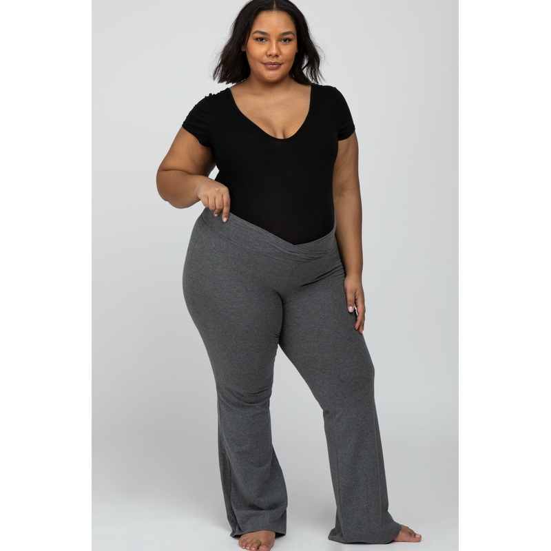 Charcoal Layered V-Front Maternity Plus Leggings
