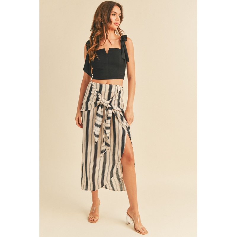Navy Multi Multi Stripe Pattern Wrap Skirt