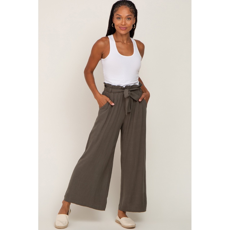 Olive Paper Bag Wide Leg Pants