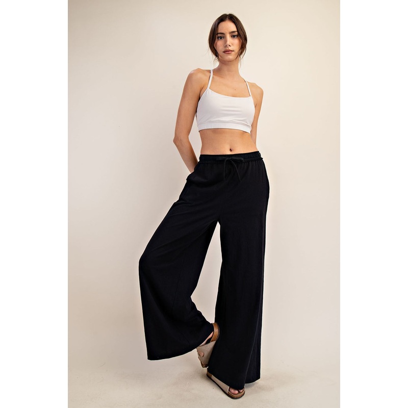 Black Drawstring Wide Leg Lounge Pant