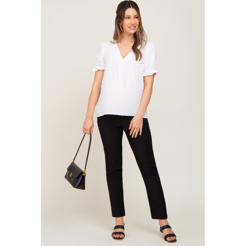 Black Stretchy Slim Fit Crop Maternity Dress Pants