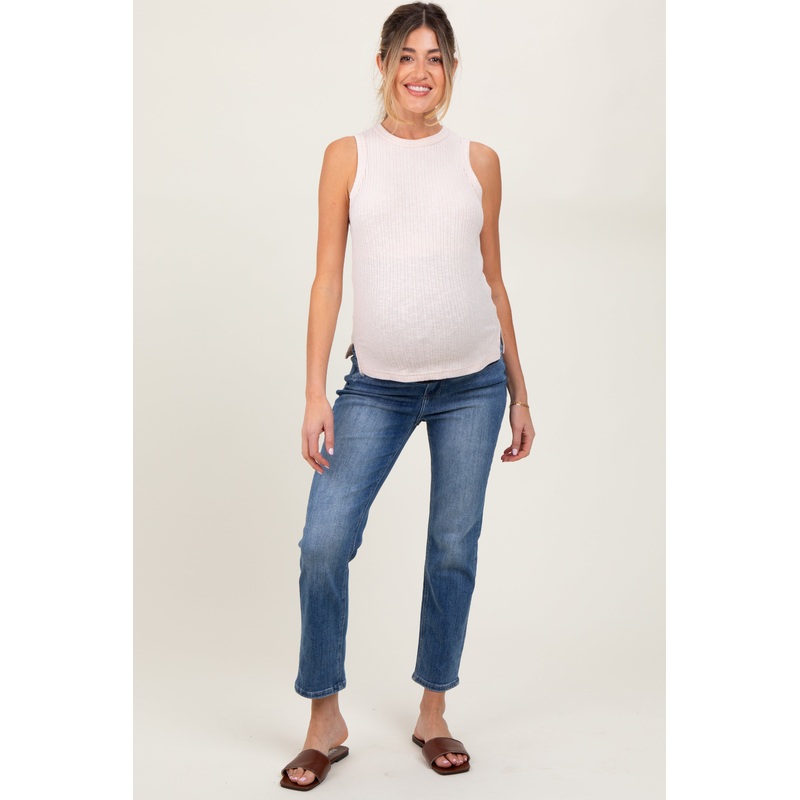 Blue Medium Wash Slim Straight Maternity Jeans