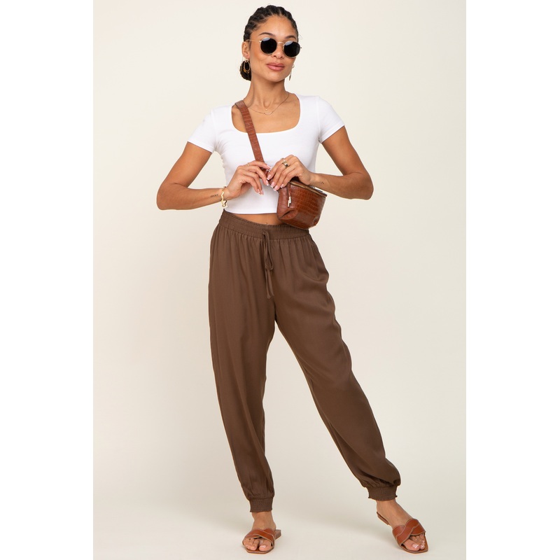 Brown Drawstring Accent Joggers
