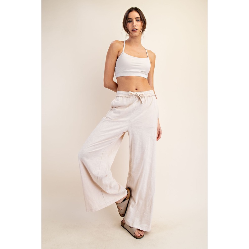 Cream Drawstring Wide Leg Lounge Pant