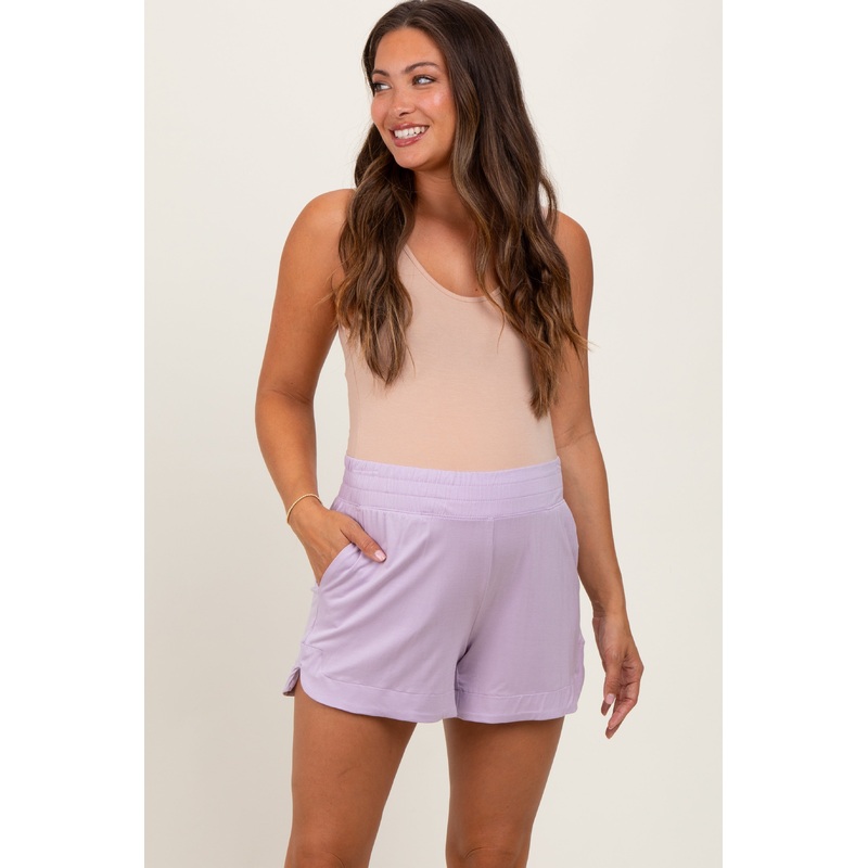 Lavender Basic Rounded Hem Maternity Shorts