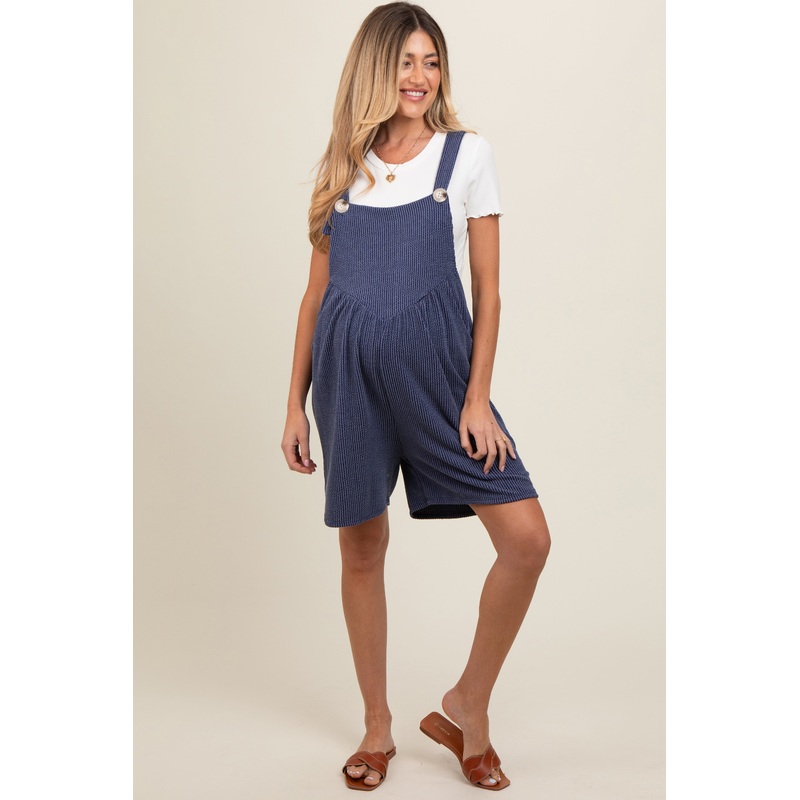 Navy Blue Ribbed Maternity Romper
