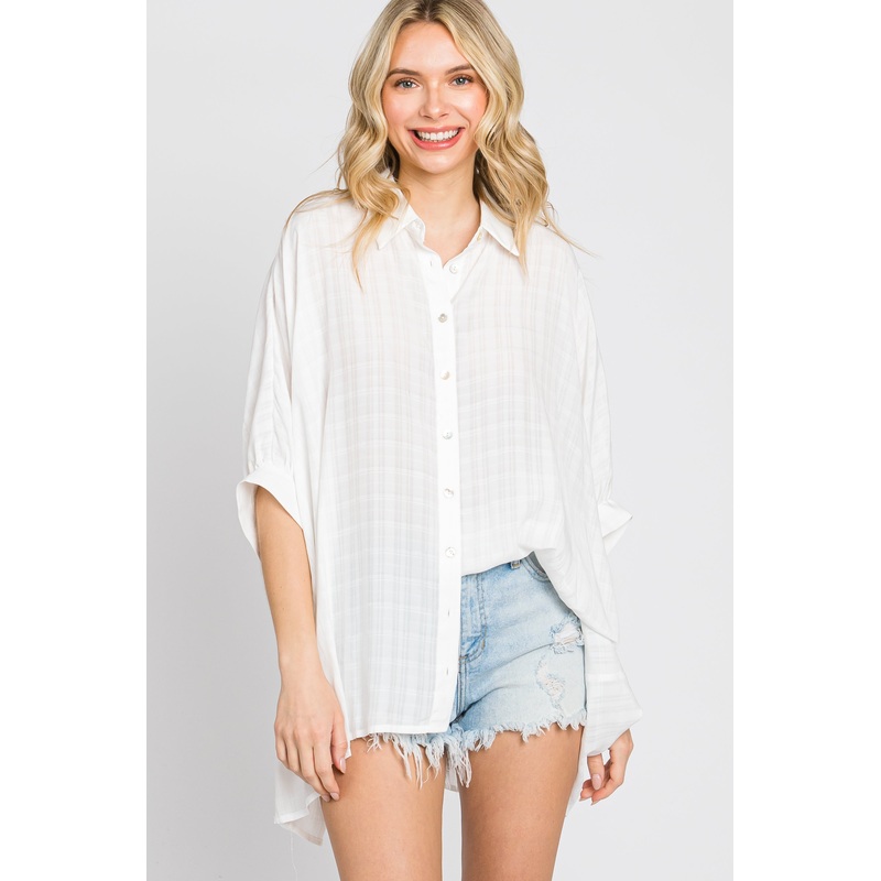 White Plaid Button Down Blouse