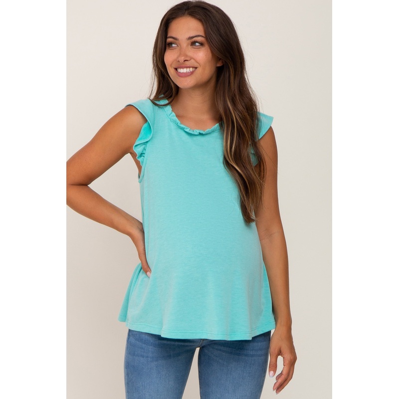 Aqua Ruffle Accent Maternity Top