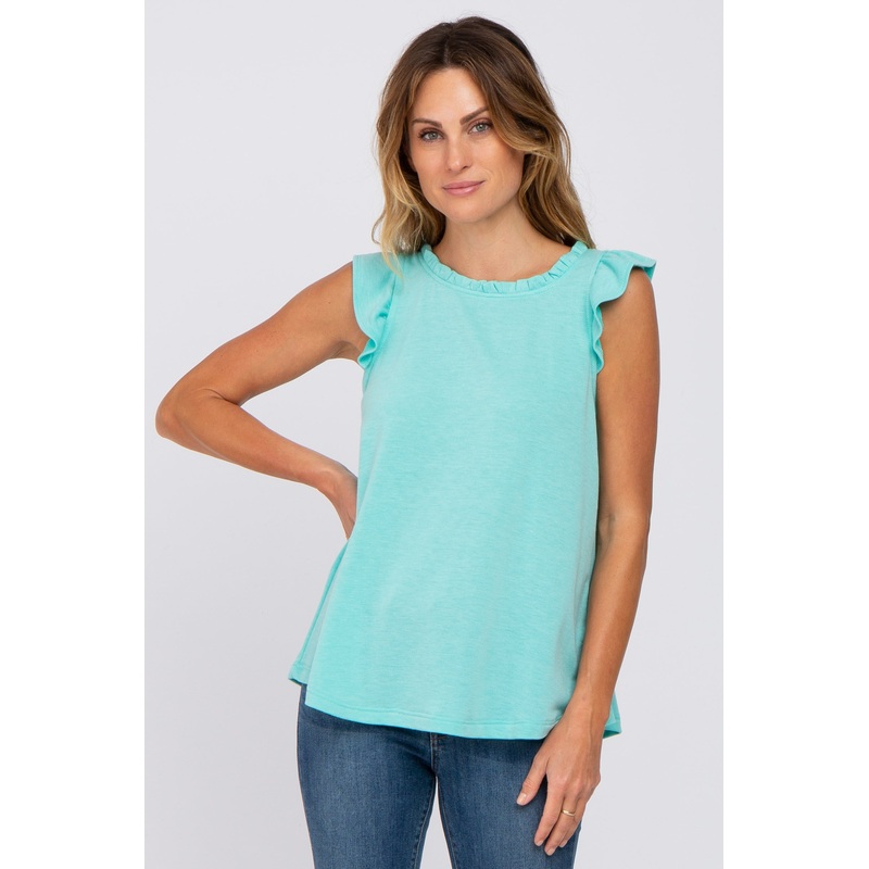 Aqua Ruffle Accent Top