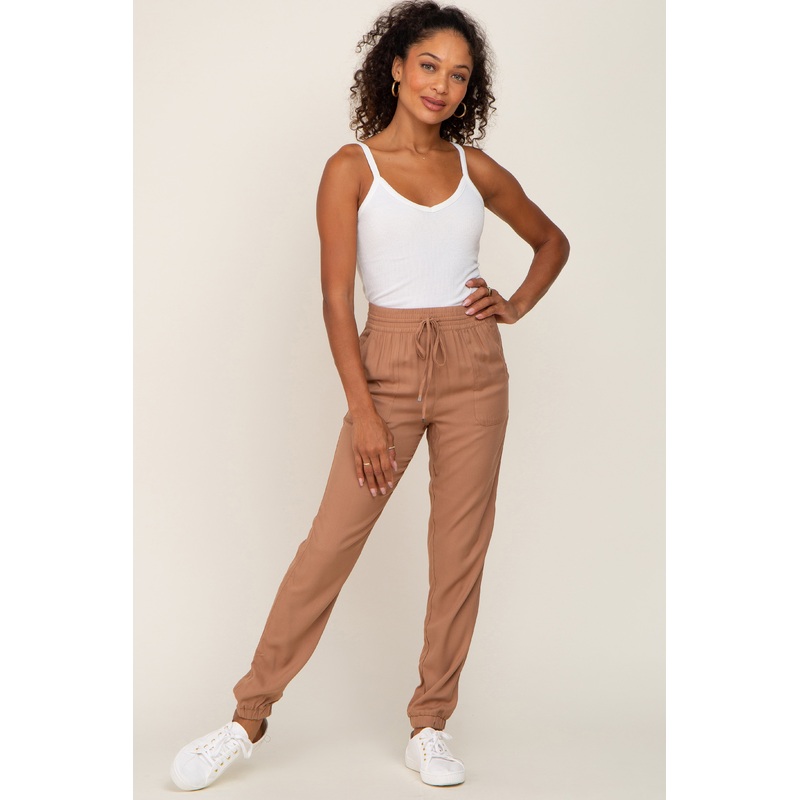 Camel Drawstring Tapered Jogger Pants