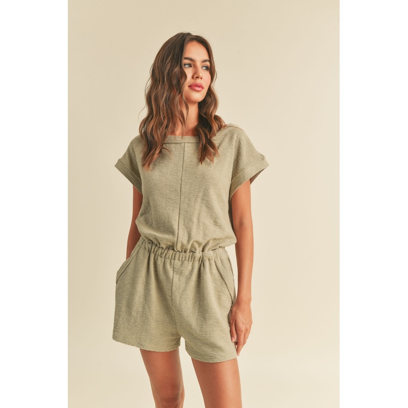 Sage Textured Knitted Romper